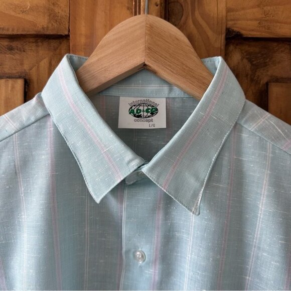 Vintage 80’s Men’s Light Blue Pinstripe Short Sleeve Shirt Button Down - Large - Picture 4 of 15